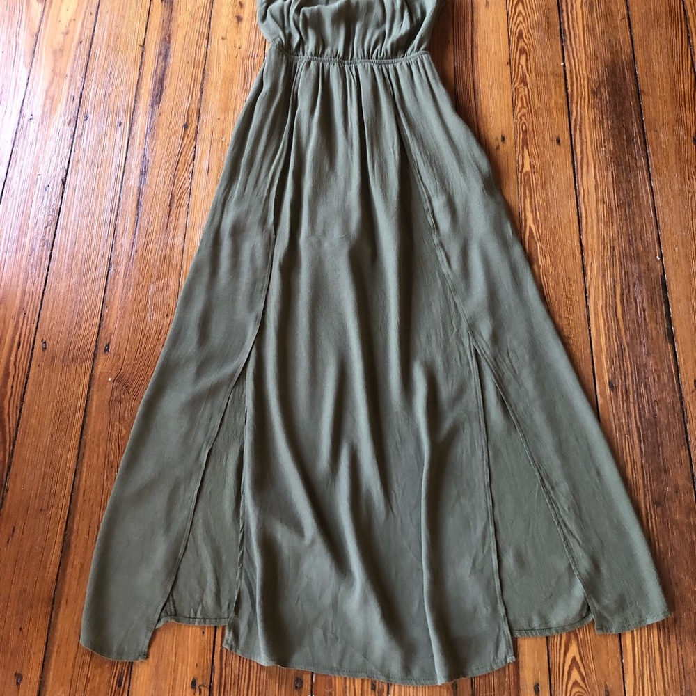 Lush Olive Spaghetti Strap Slit Dress